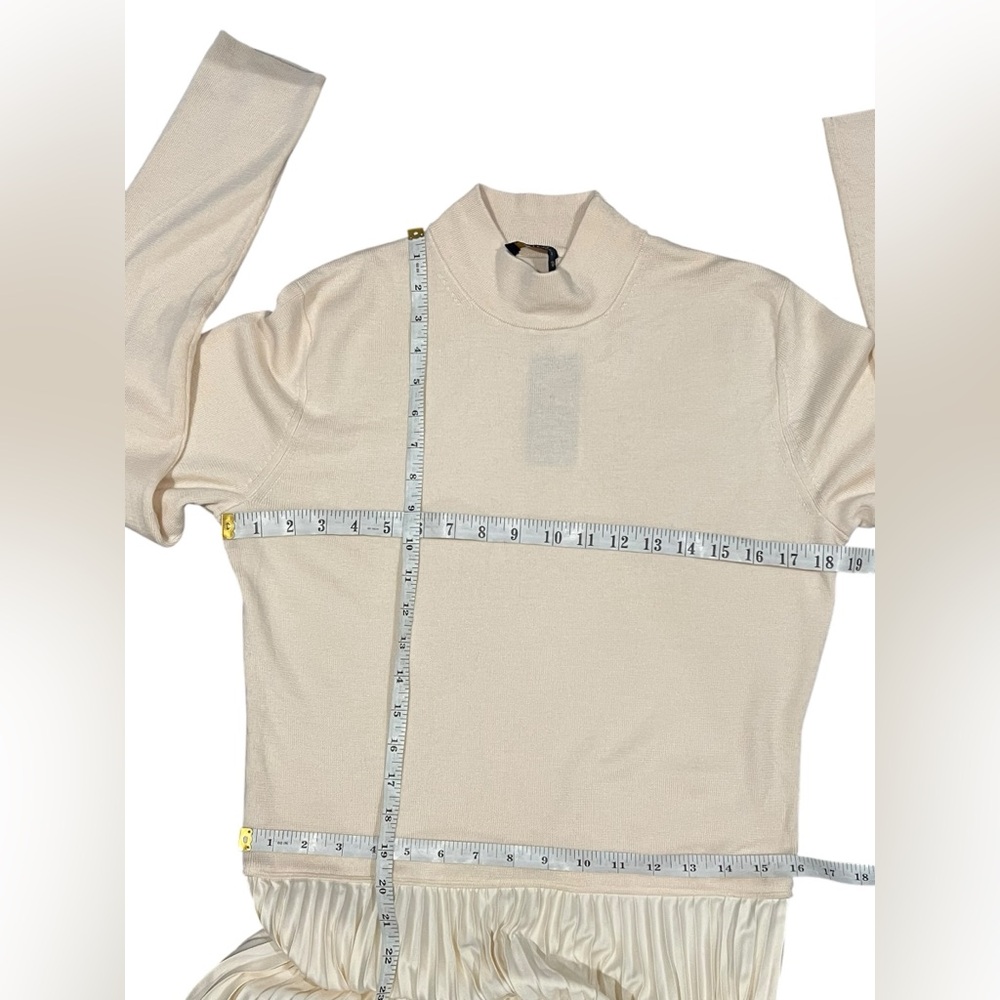 Polo Ralph Lauren Womens Dress Long-Sleeve Cream pleated Mockneck Wool Silk XL - Picture 10 of 16